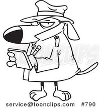 Cartoon Line Art Design of a Watch Dog Detective Taking Notes by Toonaday