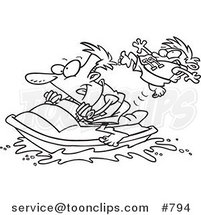 Cartoon Line Art Design of a Father and Son Riding a Jet Ski by Toonaday