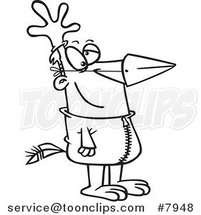 Cartoon Black and White Line Drawing of a Guy in a Chicken Suit by Toonaday