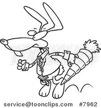Cartoon Black and White Line Drawing of a Business Rabbit Carrying a Carrot Case by Toonaday