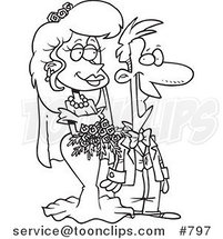 Cartoon Line Art Design of a Pleased Wedding Couple by Toonaday