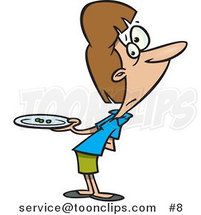 Cartoon Lady with Three Peas on a Plate by Toonaday
