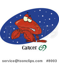 Cartoon Cancer Crab over a Starry Black Oval by Toonaday