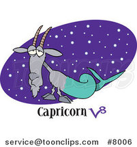 Cartoon Capricorn Sea Goat over a Starry Purple Oval by Toonaday