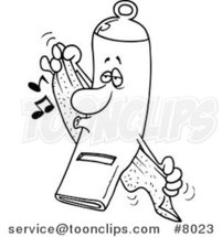 Cartoon Black and White Line Drawing of a Clean Whistle Towel Drying by Toonaday