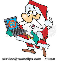 Cartoon Santa Carrying a Laptop by Toonaday