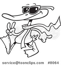 Cartoon Black and White Line Drawing of a Cool Duck by Toonaday