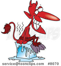Cartoon Devil Cooling off on a Block of Ice by Toonaday