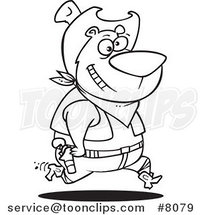 Cartoon Black and White Line Drawing of a Bear Cowboy by Toonaday