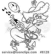 Cartoon Black and White Line Drawing of a Female Clown with a Horn by Toonaday
