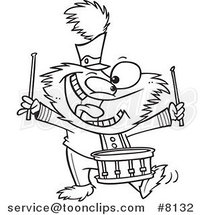 Cartoon Black and White Line Drawing of a Monster Banging a Drum by Toonaday