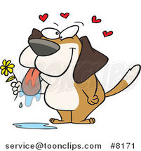 Cartoon Drooling Dog Holding a Flower by Toonaday