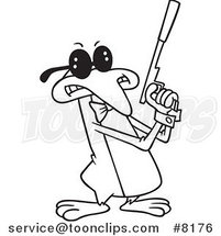 Cartoon Black and White Line Drawing of a Penguin Agent by Toonaday
