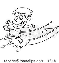 Cartoon Line Art Design of a Happy Boy on a Water Slide by Toonaday