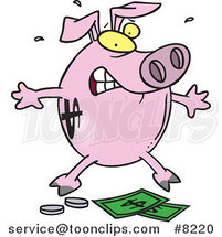 Cartoon Piggy Bank over Money by Toonaday