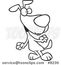 Cartoon Black and White Line Drawing of a Staring Dog by Toonaday