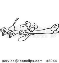 Cartoon Black and White Line Drawing of a Dog Playing Dead by Toonaday
