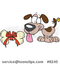Cartoon Puppy with a Bell on His Tail, Looking at a Bone by Toonaday
