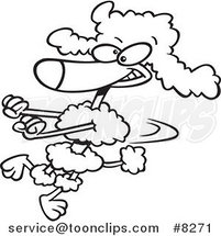 Cartoon Black and White Line Drawing of a Poodle Doing a Happy Dance by Toonaday