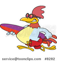 Cartoon Surfer Rooster Carrying a Board by Toonaday