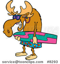 Cartoon Surfer Moose Carrying a Board by Toonaday