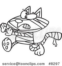 Cartoon Black and White Line Drawing of a Mummy Cat by Toonaday