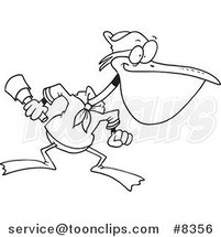 Cartoon Black and White Line Drawing of a Nautical Pelican by Toonaday