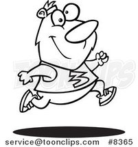 Cartoon Black and White Line Drawing of a Jogger Bear by Toonaday