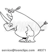 Cartoon Black and White Line Drawing of a Peeved Rhino by Toonaday