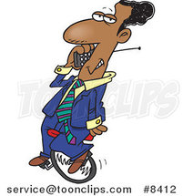 Cartoon Black Business Man Talking on a Cell Phone on Unicycle by Toonaday
