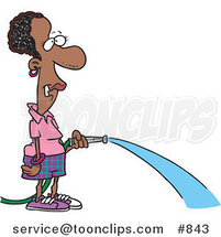 Cartoon Black Lady Watering with a Garden Hose by Toonaday
