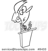 Cartoon Black and White Line Drawing of a Female Political Candidate by Toonaday