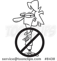 Cartoon Black and White Line Drawing of a Prohibited Business Woman by Toonaday