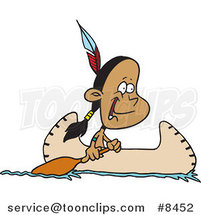 Cartoon Native American Boy in a Canoe by Toonaday