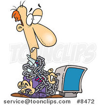 Cartoon Chained Business Man by a Computer by Toonaday