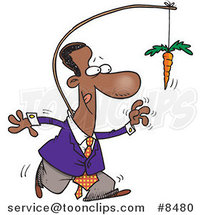 Cartoon Black Business Man Chasing After a Carrot on a Stick by Toonaday
