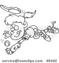 Cartoon Black and White Line Drawing of a Girl Diving to Catch a Baseball by Toonaday