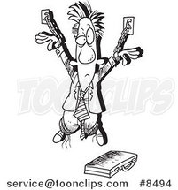 Cartoon Black and White Line Drawing of a Chained Business Man by Toonaday