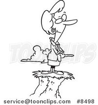 Cartoon Black and White Line Drawing of a Successful Business Woman on Top of a Hill by Toonaday