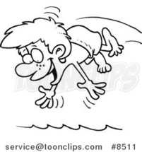 Cartoon Black and White Line Drawing of a Diving Boy by Toonaday