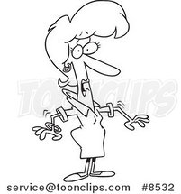 Cartoon Black and White Line Drawing of a Surprised Business Woman by Toonaday