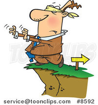 Cartoon Blindfolded Business Man Walking Towards a Cliff by Toonaday