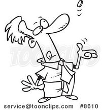 Cartoon Black and White Line Drawing of a Business Man Tossing a Coin by Toonaday