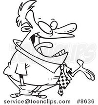 Cartoon Black and White Line Drawing of a Talkative Business Man by Toonaday