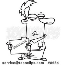 Cartoon Black and White Line Drawing of a Business Man Stealing a Confidential Folder by Toonaday