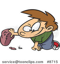 Cartoon Boy Watching a Bug Under a Rock by Toonaday