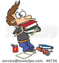 Cartoon Boy Cramming Books in His Mouth by Toonaday