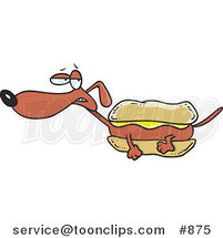 Cartoon Weiner Dog with Mustard in a Bun by Toonaday