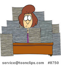 Cartoon Business Woman Sitting at Her Desk with Stacks of Paperwork by Toonaday