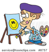 Cartoon Boy Painting a Smiley Face by Toonaday